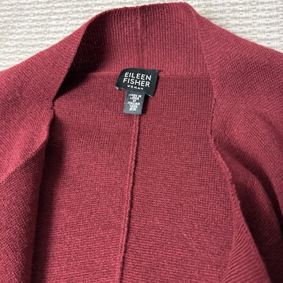 Eileen Fisher Wool Textured Burgundy Waterfall Front Open Cardigan 2XL - Picture 2 of 7